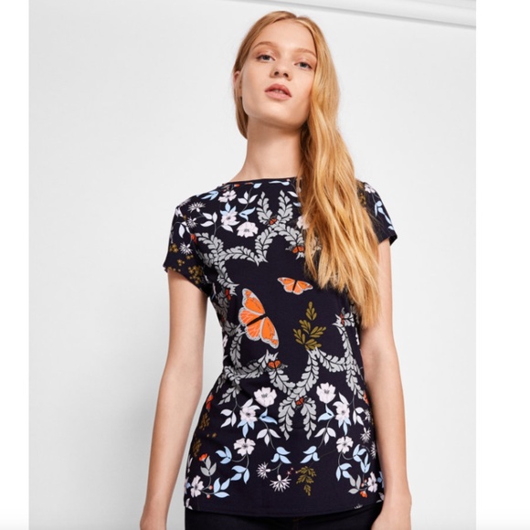 Ted Baker London Tops - Ted Baker Pepa Navy Blue Short Sleeve Floral Shirt